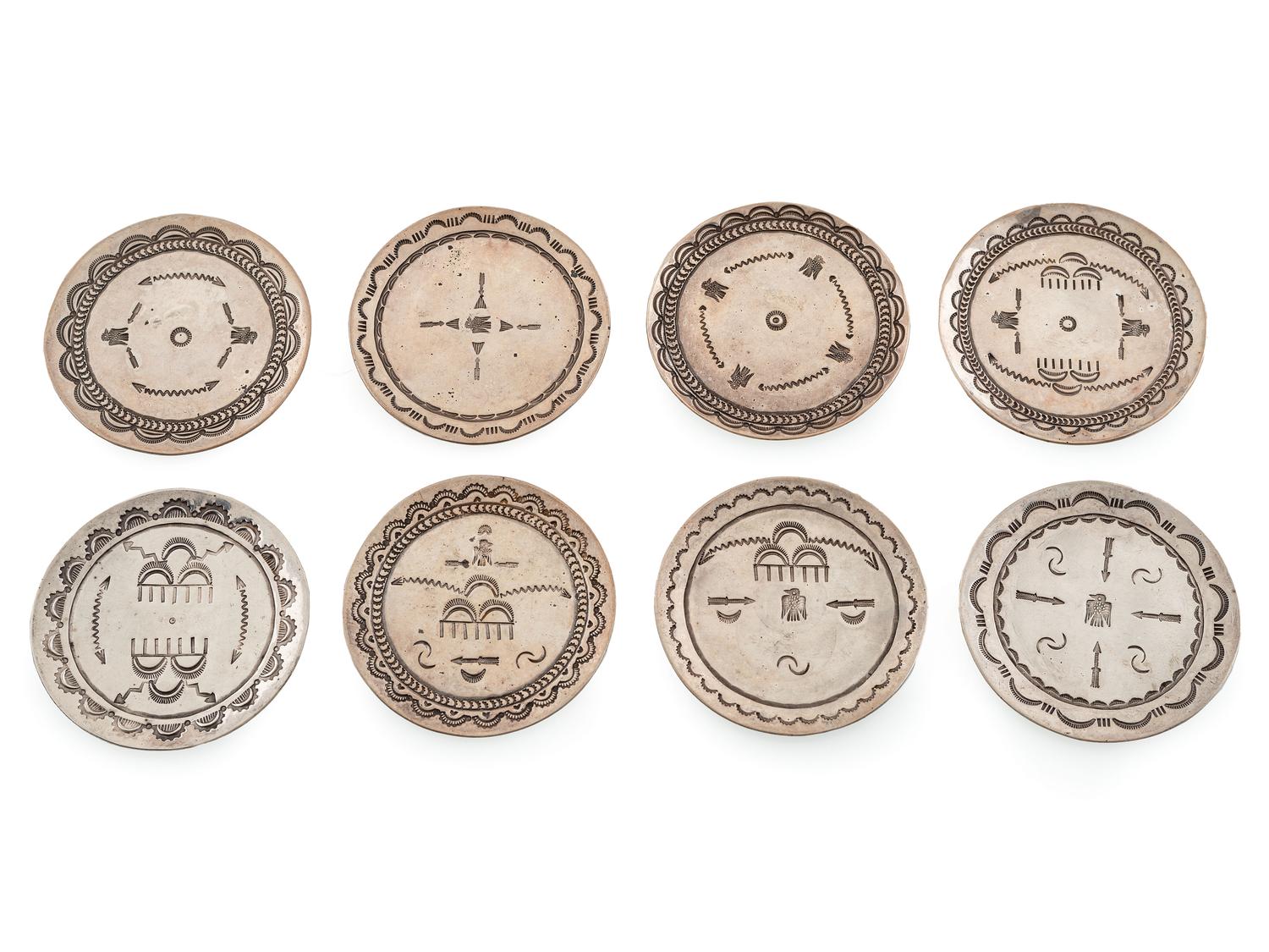 Group of Heavily Stamped Silver Coasters
