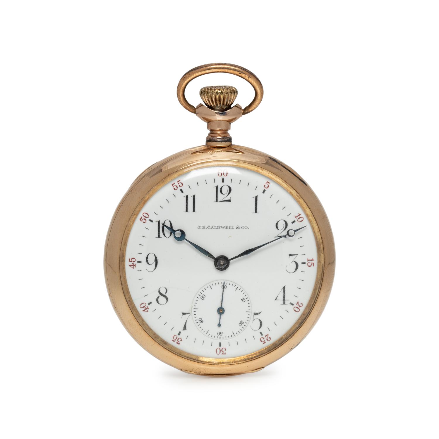 J.E. CALDWELL & CO., 14K YELLOW GOLD OPEN FACE POCKET WATCH