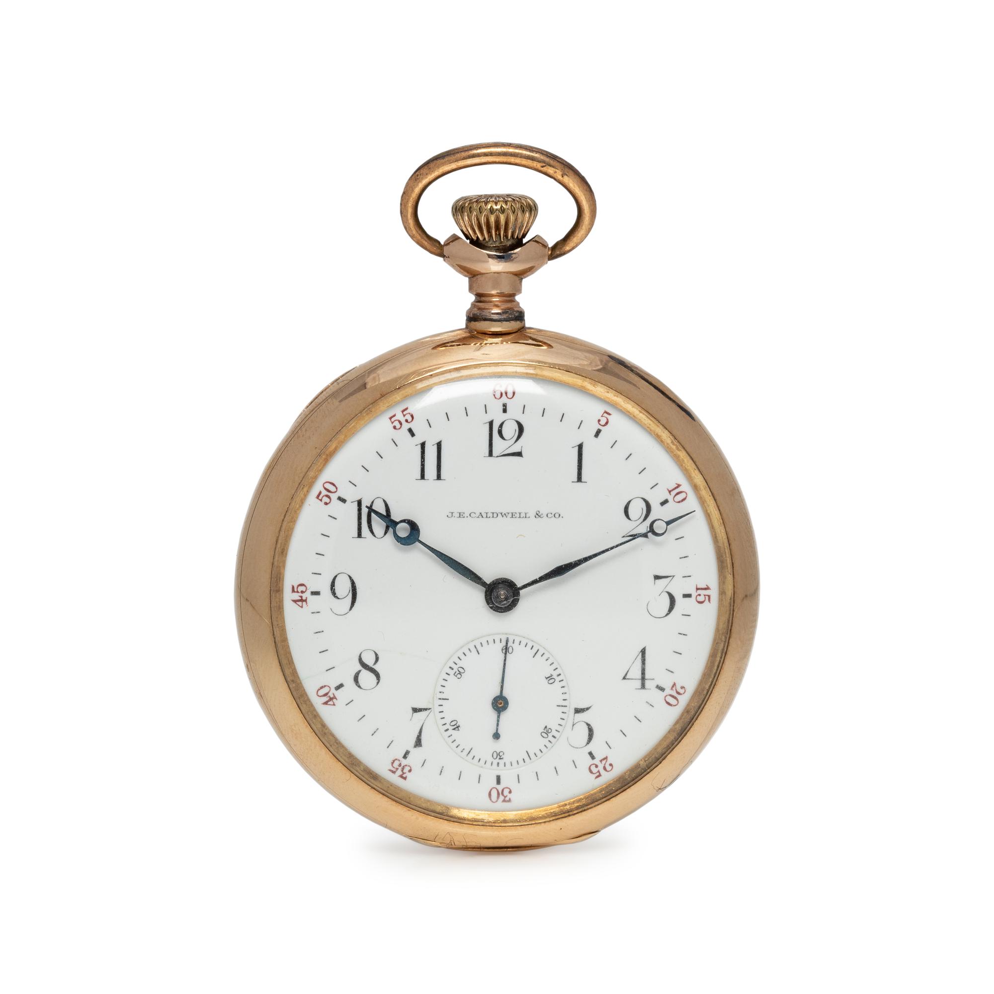 J.E. CALDWELL & CO., 14K YELLOW GOLD OPEN FACE POCKET WATCH