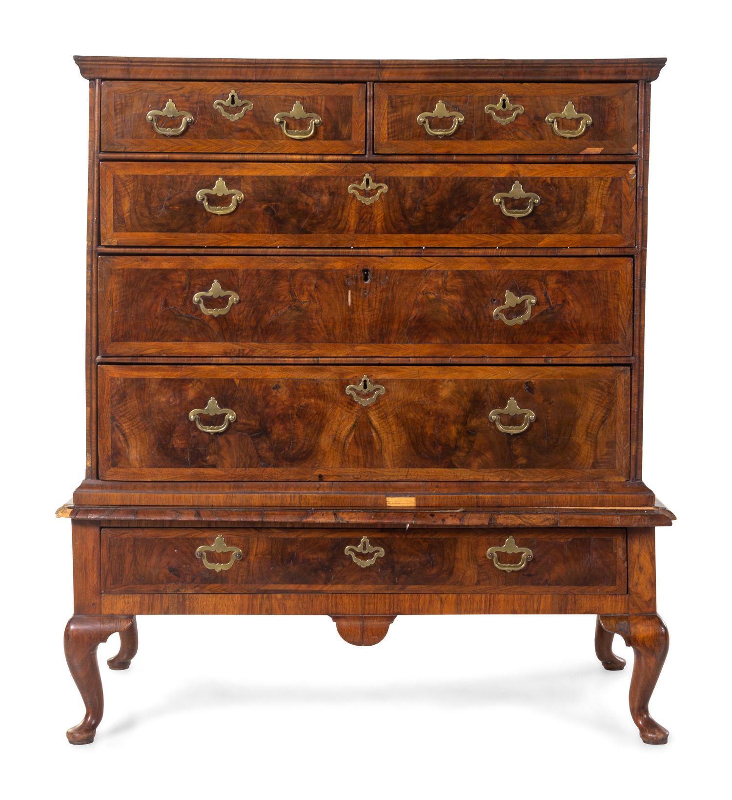 A George II Burl Walnut Chest on Stand