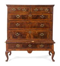A George II Burl Walnut Chest on Stand
