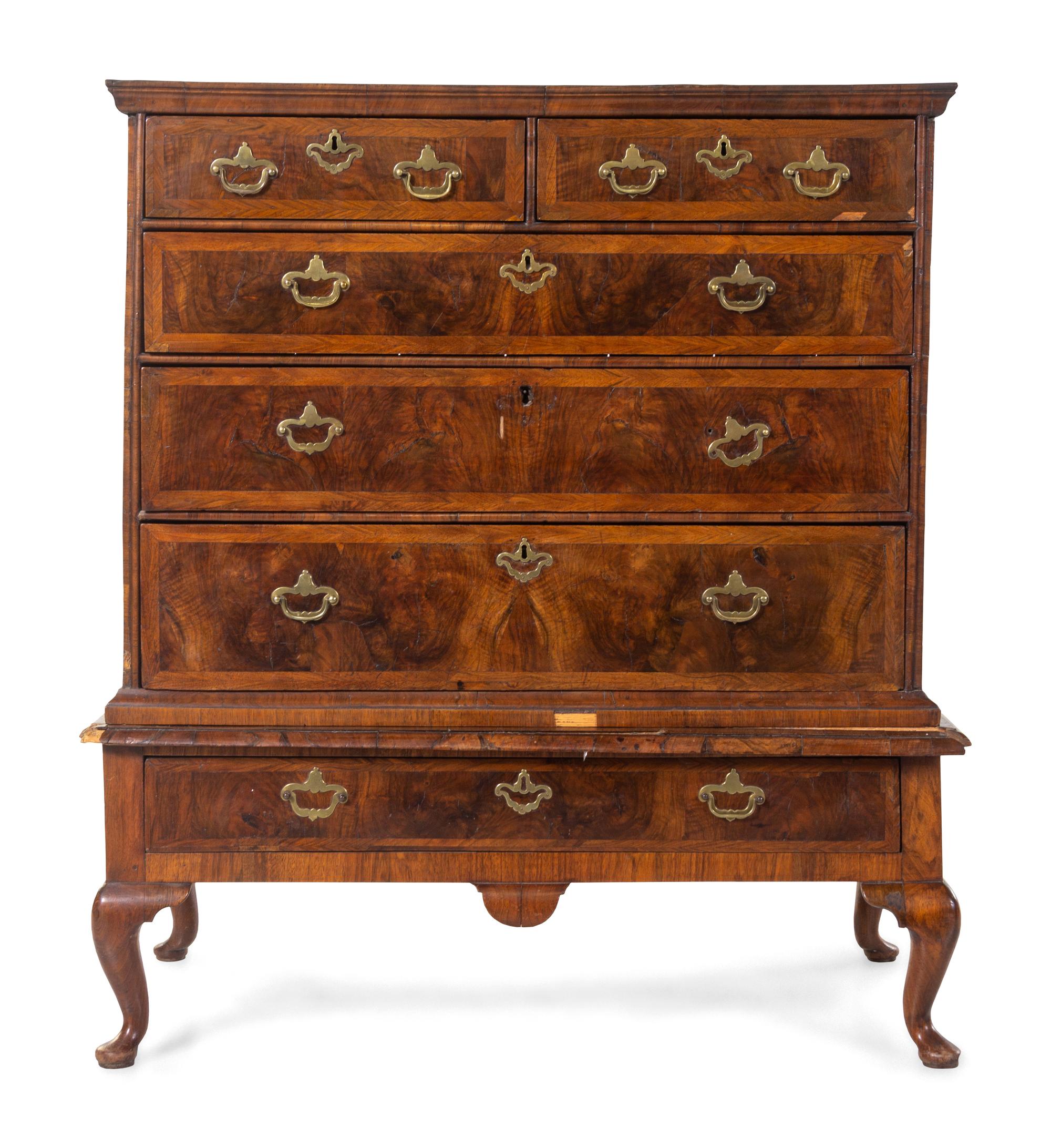 A George II Burl Walnut Chest on Stand