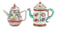 Two Chinese Export Famille Rose Porcelain Teapots Height of taller 5 1/2 inches.
