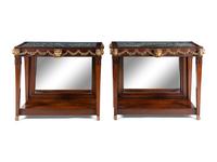 A Pair of Portuguese Gilt Bronze Mounted and Marble-Inset Mahogany Pier Tables