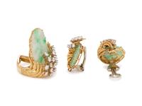 YELLOW GOLD, JADE AND DIAMOND SET