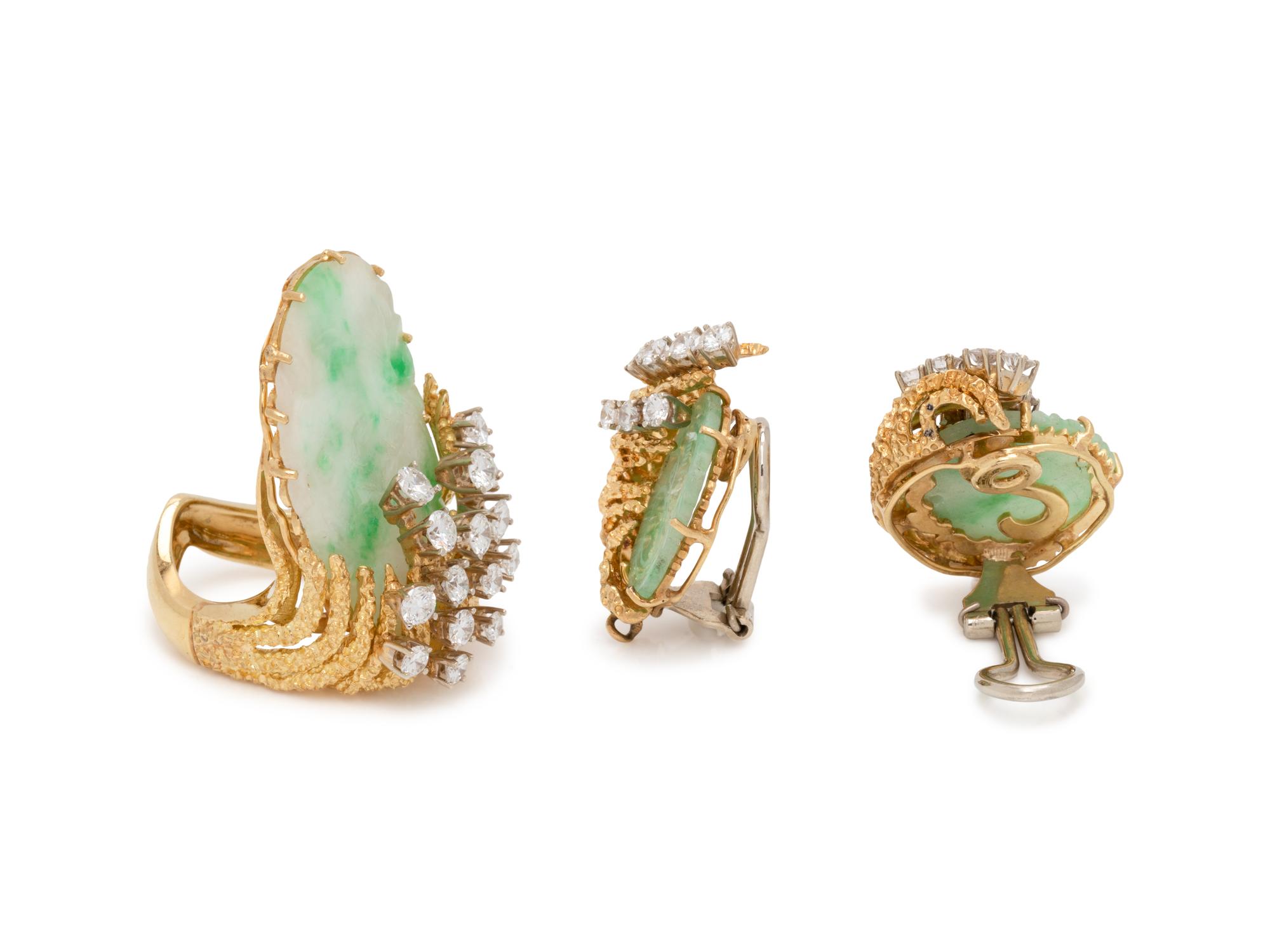 YELLOW GOLD, JADE AND DIAMOND SET