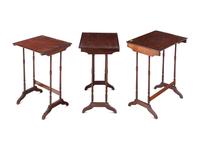 A Set of Three Regency Style Satinwood Inlaid Mahogany and Parquetry Nesting Tables