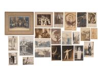 [EARLY PHOTOGRAPHY - CIRCUS ACTS & COSTUMES]. A collection of 50+ quirky and unusual photographs highlighted by circus performers, costumed subjects, and other oddities, including:
