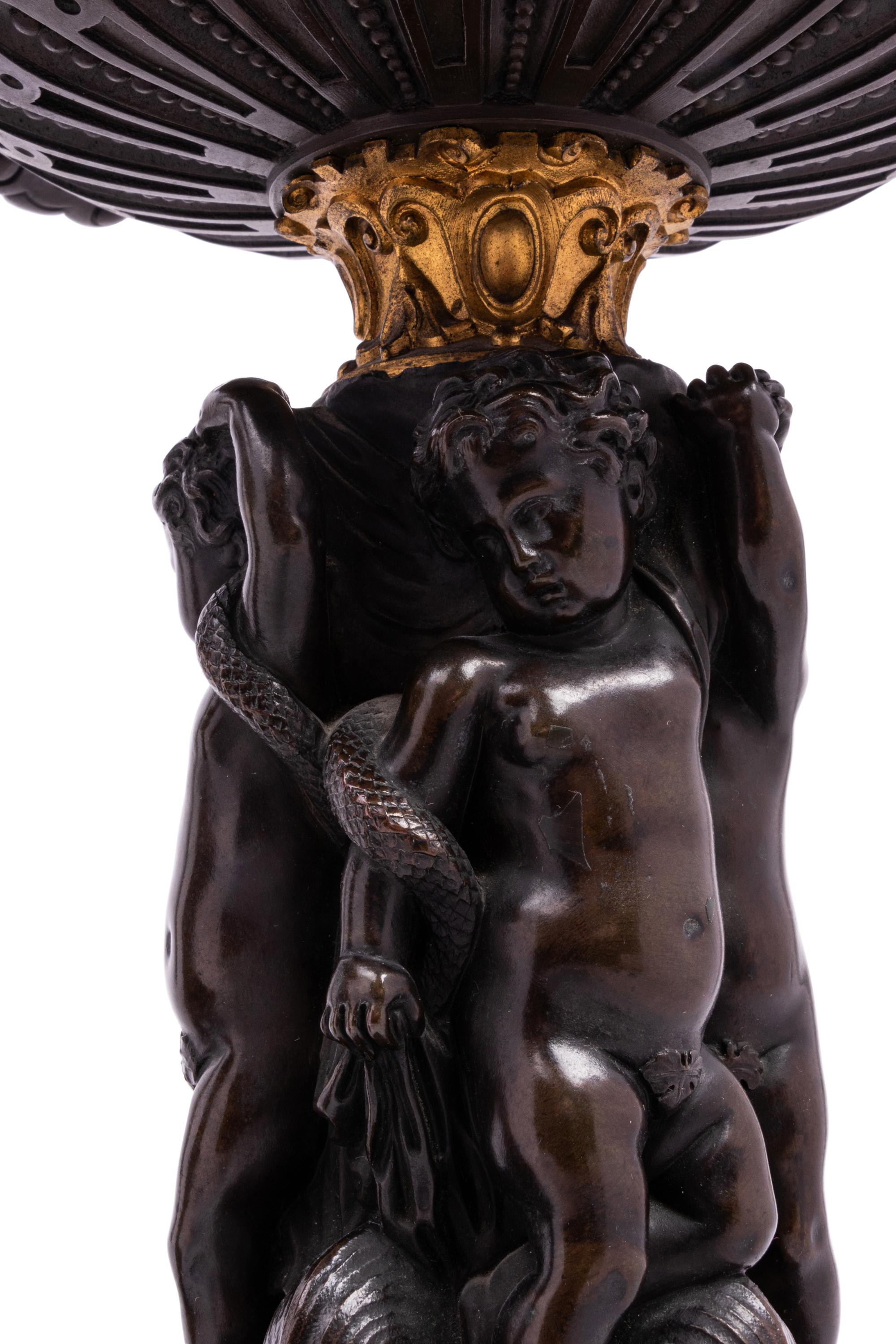A Pair of French Bronze Figural Tazze