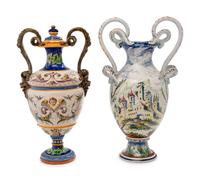 Two Italian Faïence Handled Urns