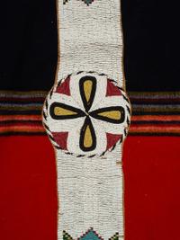 Northern Plains Beaded Hide Blanket Strip, on Trade Cloth Blanket