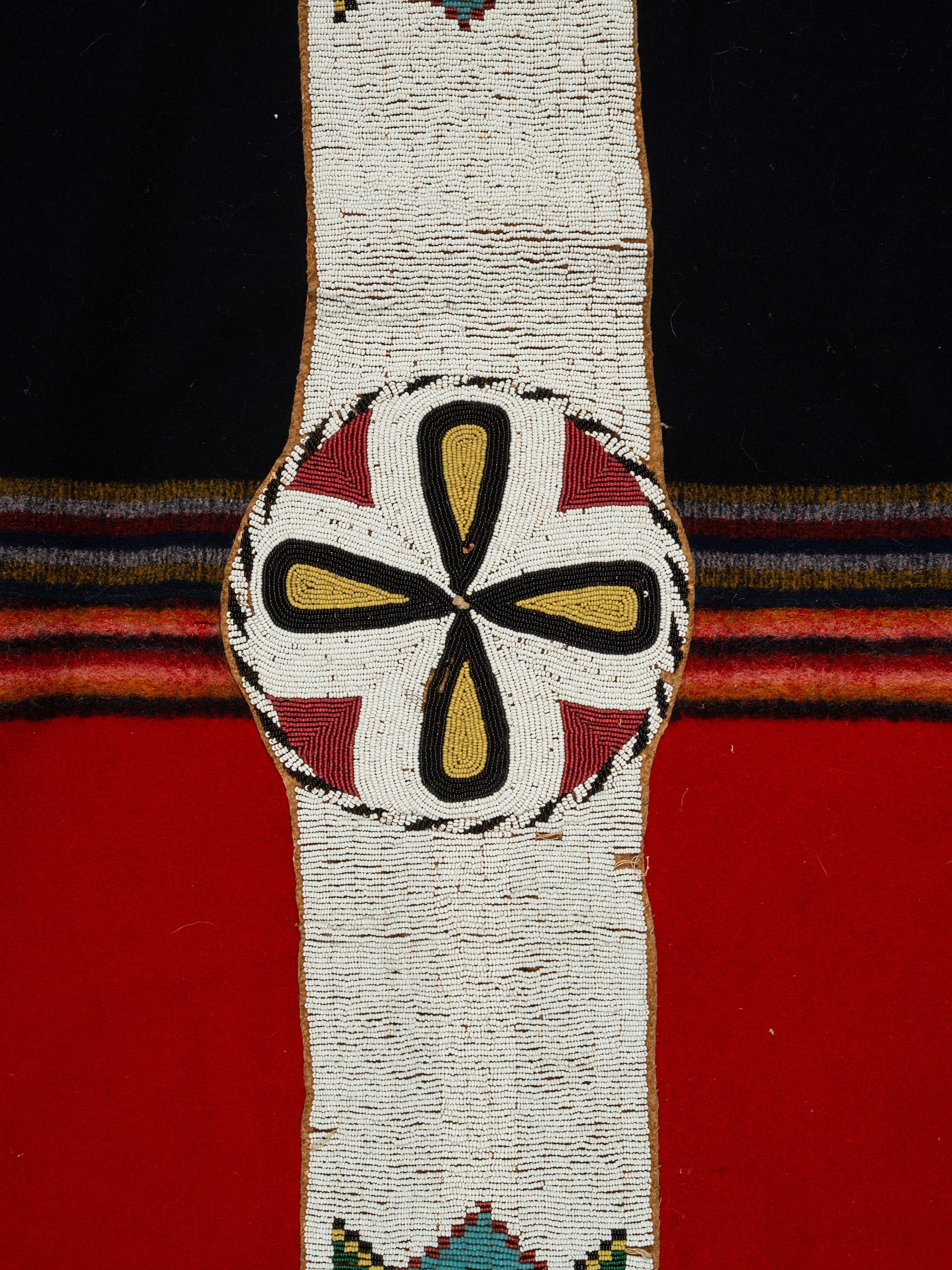 Northern Plains Beaded Hide Blanket Strip, on Trade Cloth Blanket