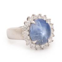 Star Sapphire, Diamond, and White Gold Ring