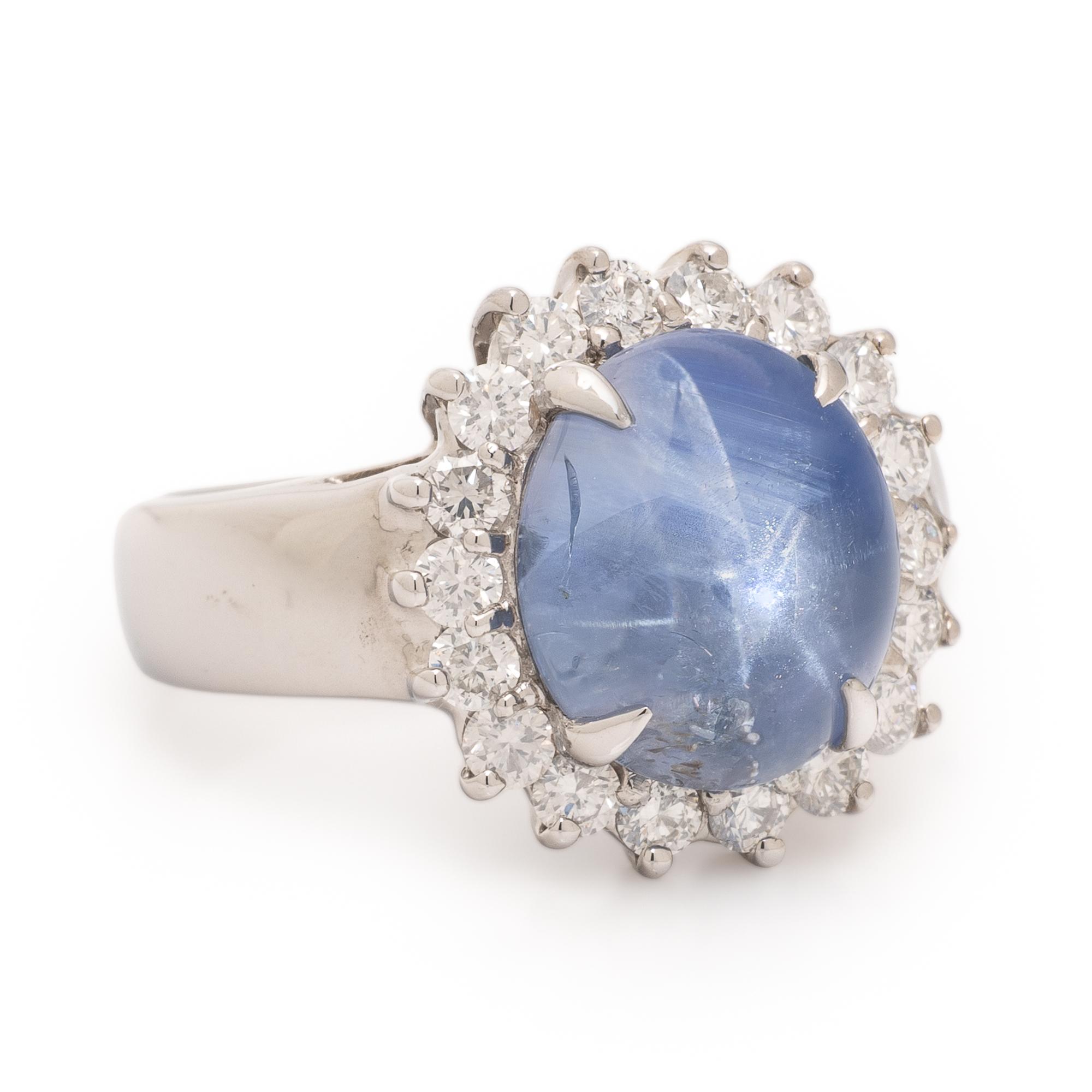 Star Sapphire, Diamond, and White Gold Ring