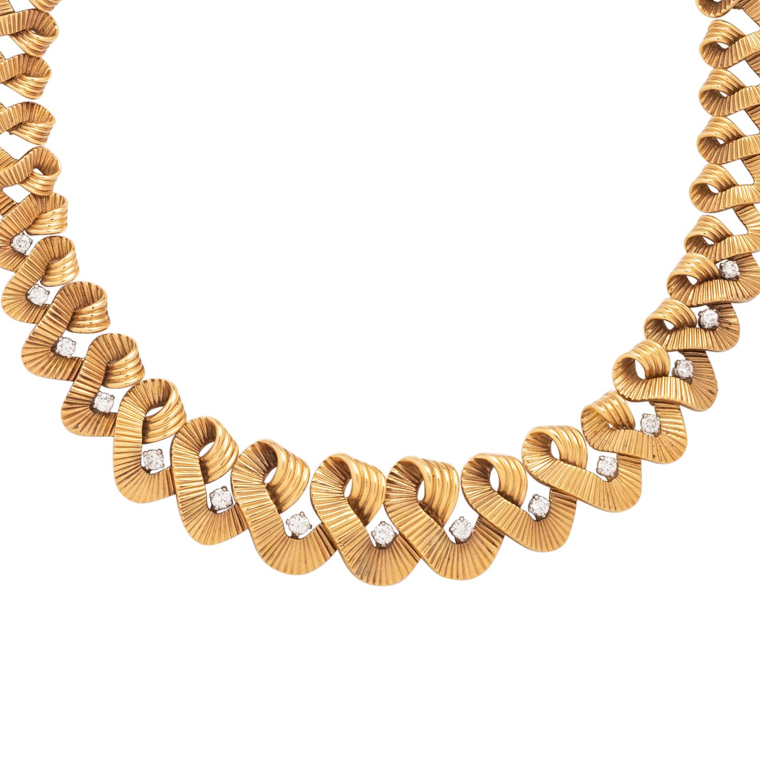CARTIER, RETRO, YELLOW GOLD AND DIAMOND NECKLACE