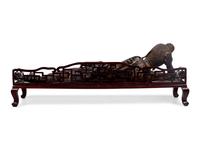 A Thai Gilt Decorated Black Lacquered Wood Figure of Reclining Buddha