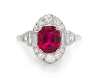 An Art Deco Platinum, Burmese Ruby and Diamond Ring, 3.20 dwts.