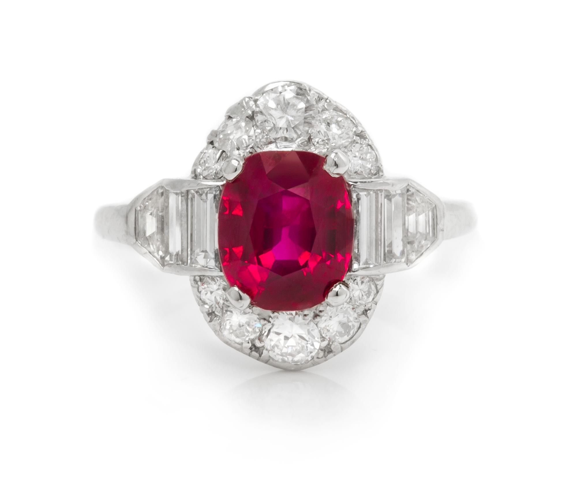 An Art Deco Platinum, Burmese Ruby and Diamond Ring, 3.20 dwts.