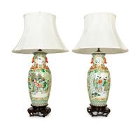 A Pair of Chinese Porcelain Vases Mounted as Lamps