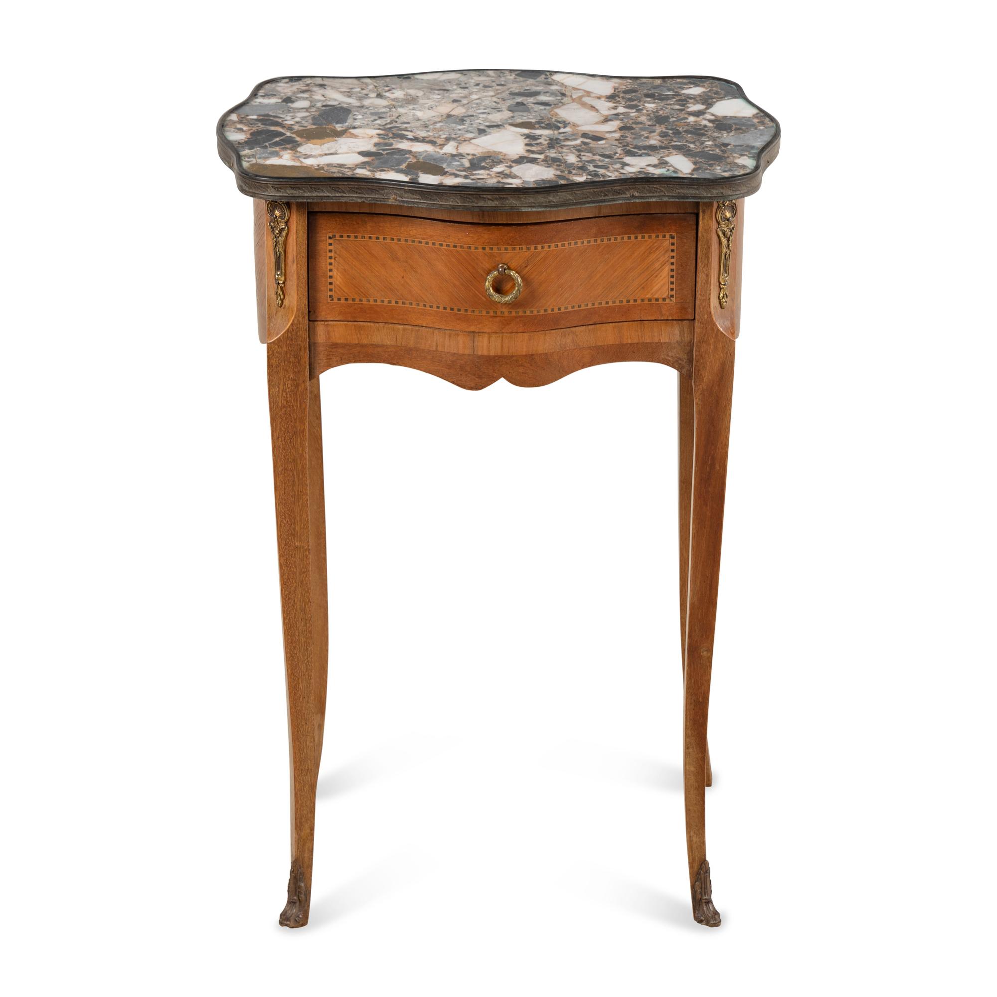 A Louis XV/XVI Transitional Style Marble-Top Side Table