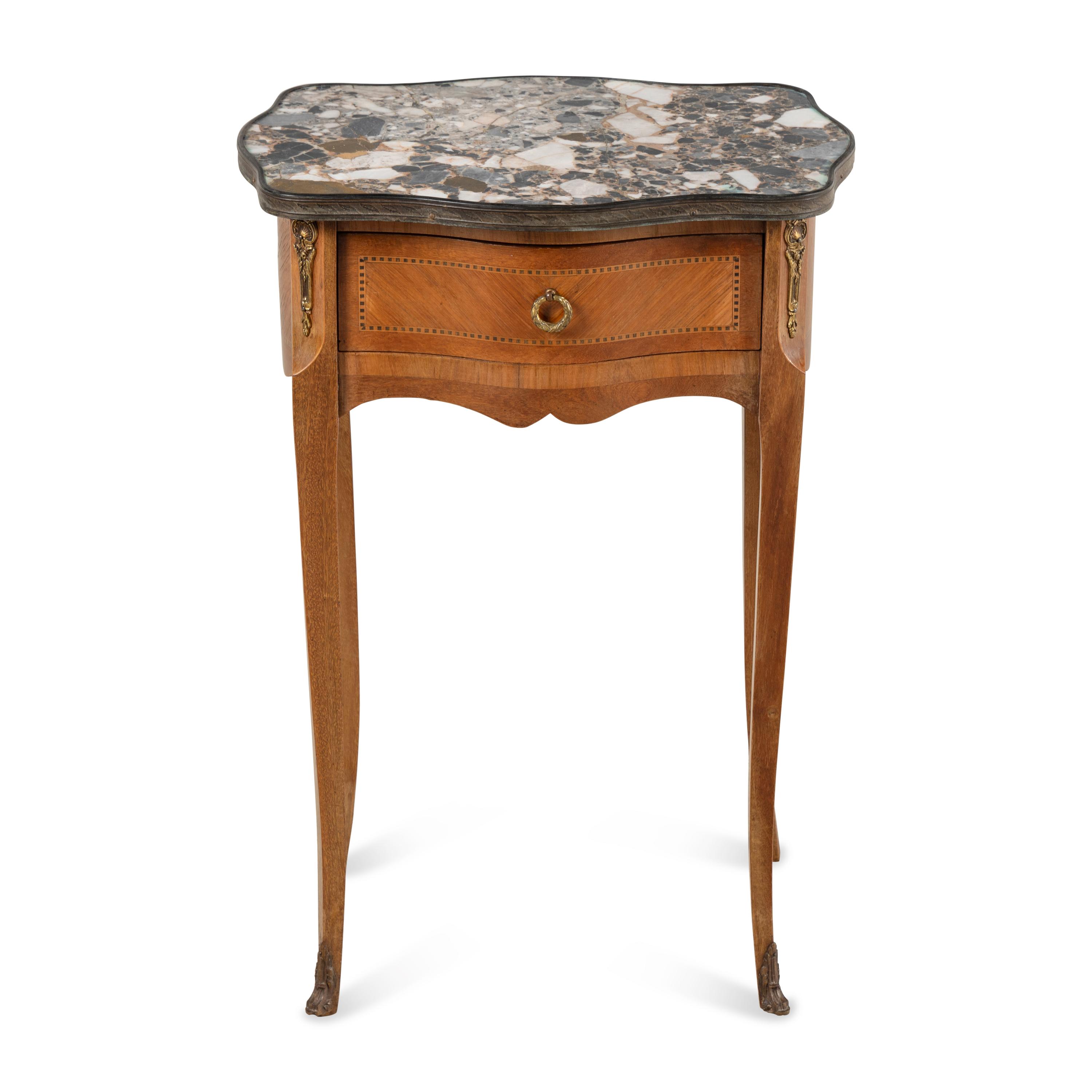 A Louis XV/XVI Transitional Style Marble-Top Side Table