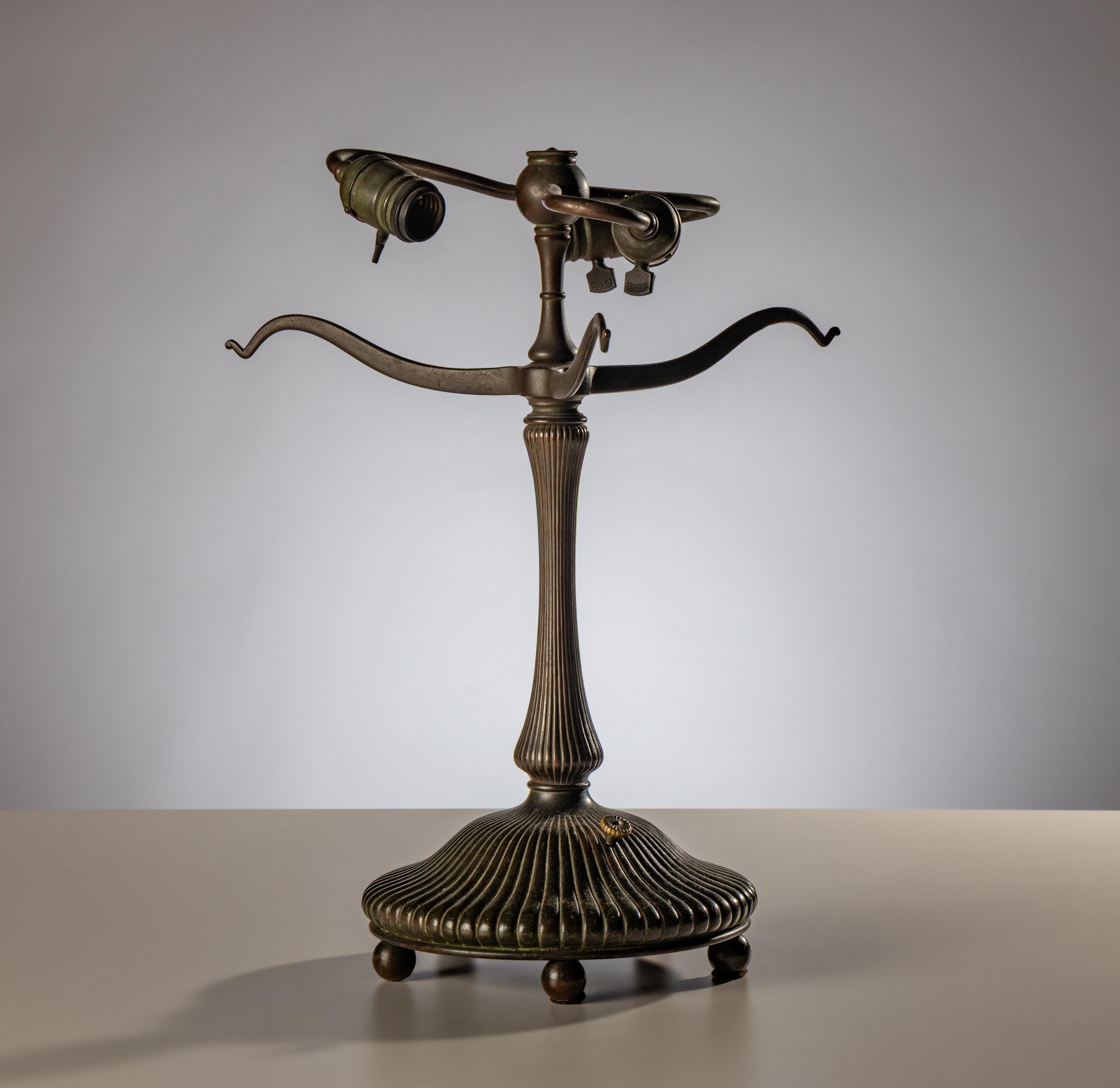 Tiffany Studios New York (American, 1892–1930) — Turtleback-Banded Table Lamp on Mushroom Library Standard Base