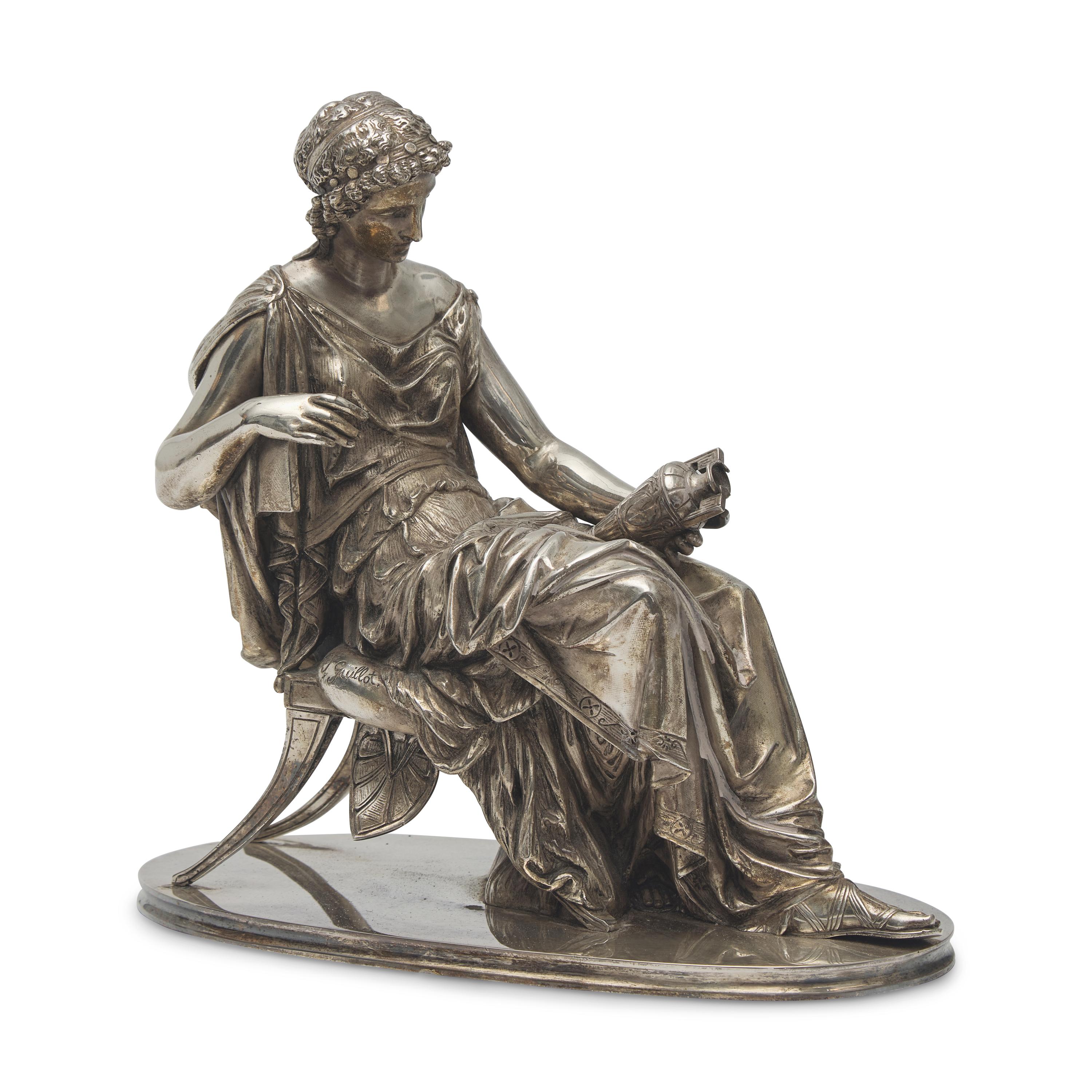 After Anatole J. Guillot (French, 1865-1911), A Bronze Figure of a Neoclassical Seated Lady with Pitcher