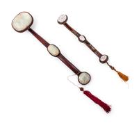 Two Hardstone Inset Hardwood Ruyi Scepters