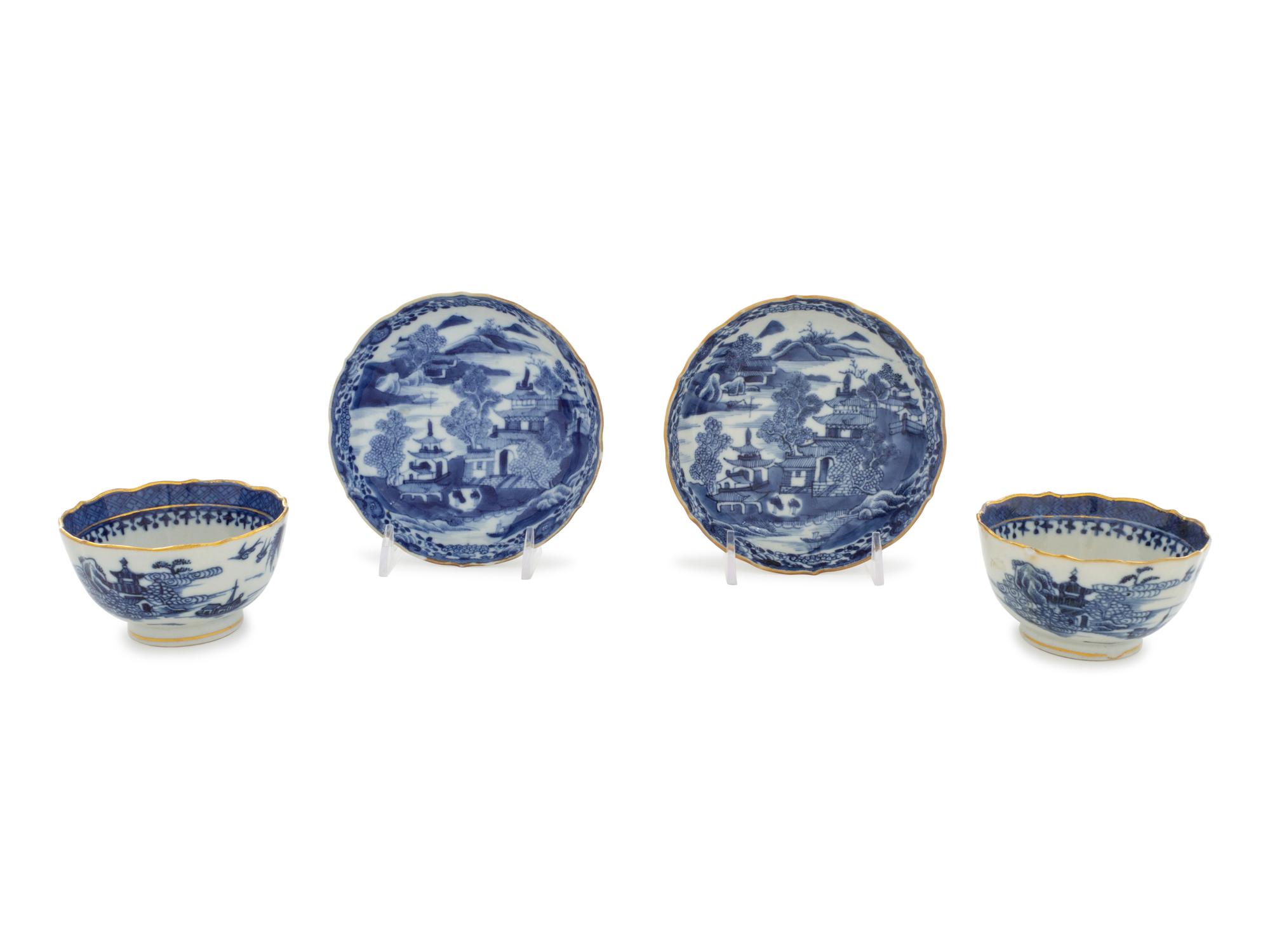 Two Chinese Export Porcelain Cups and Saucers