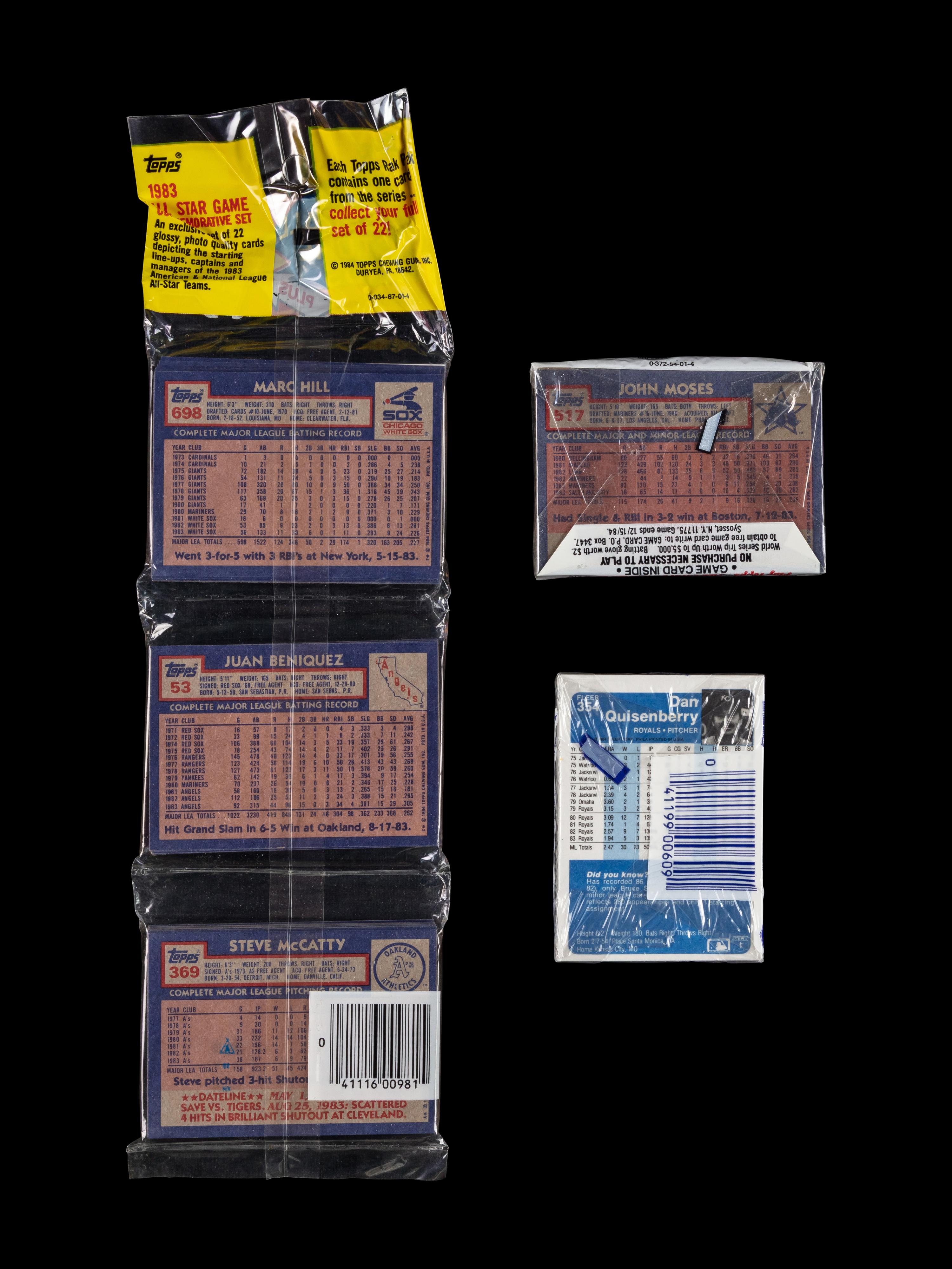 A Collection of Unopened 1984 Baseball Card Packs with Don Mattingly Rookie Cards Visible