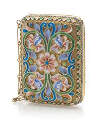 A Russian Silver and Enamel Change Purse, Mark of N. Zverev, kokoshnik mark of Ivan Lebedkin, Moscow, late 19th century, the case havin