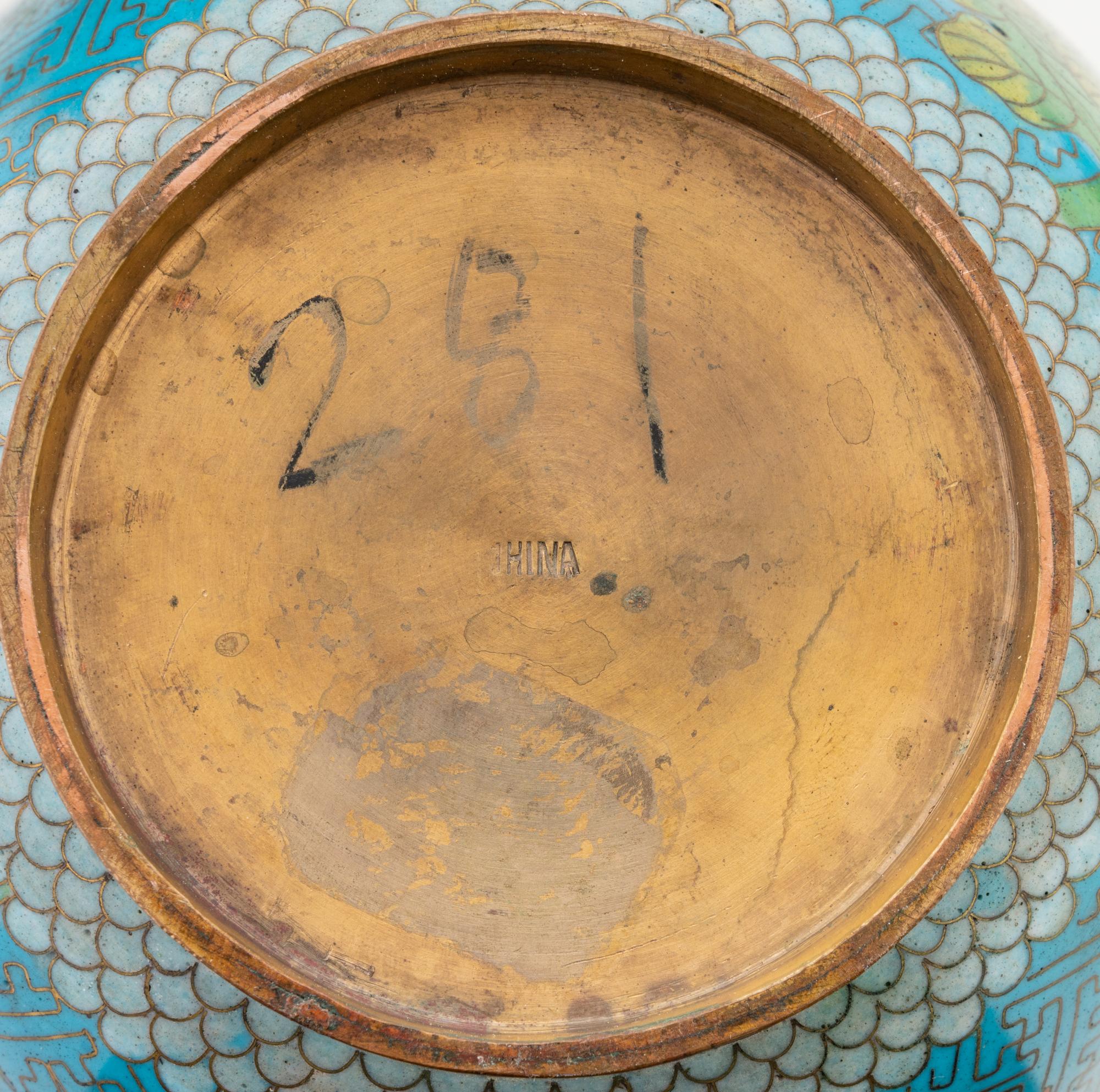 A Pair of Chinese Export Cloisonné Enamel Covered Vases
