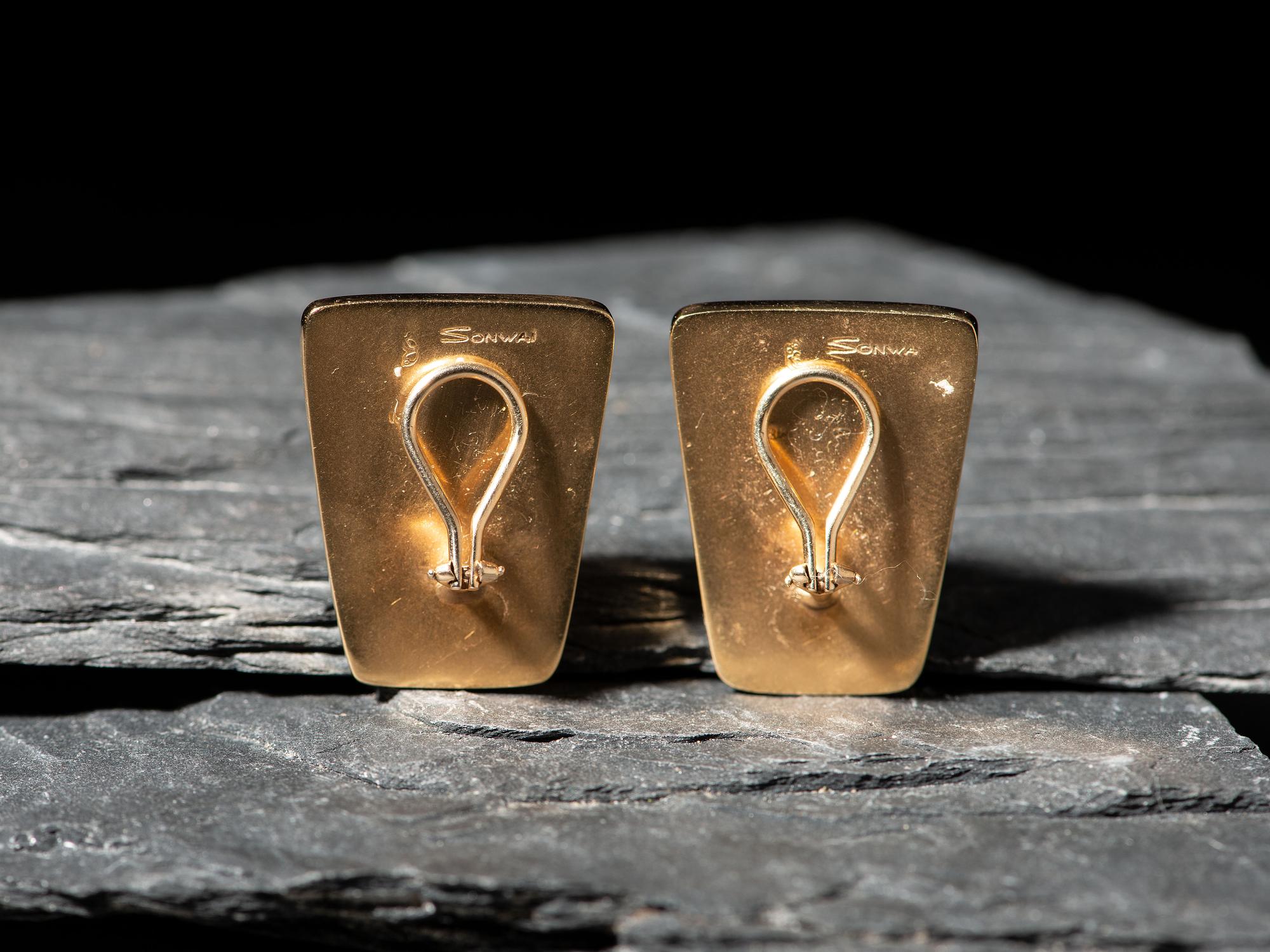 18K Gold and Mosaic Inlay Clip Earrings