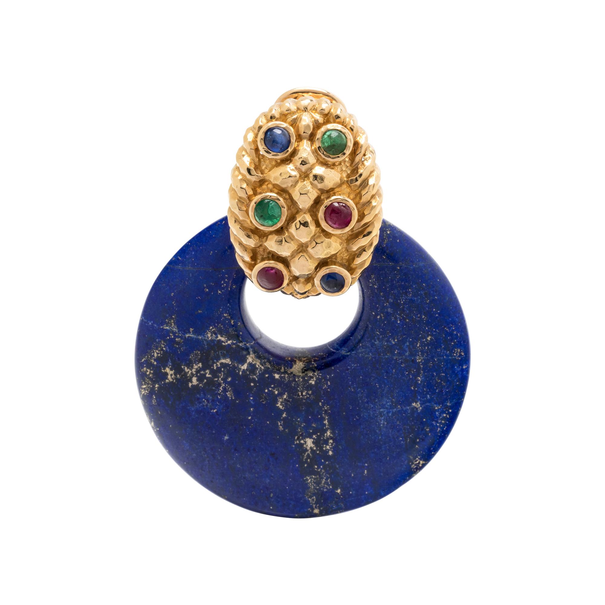 DAVID WEBB, YELLOW GOLD, GEMSTONE AND LAPIS LAZULI PENDANT