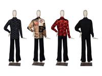 Group of Four Silk Tops by Chanel and Gucci, One Pair of Chanel Silk Pants