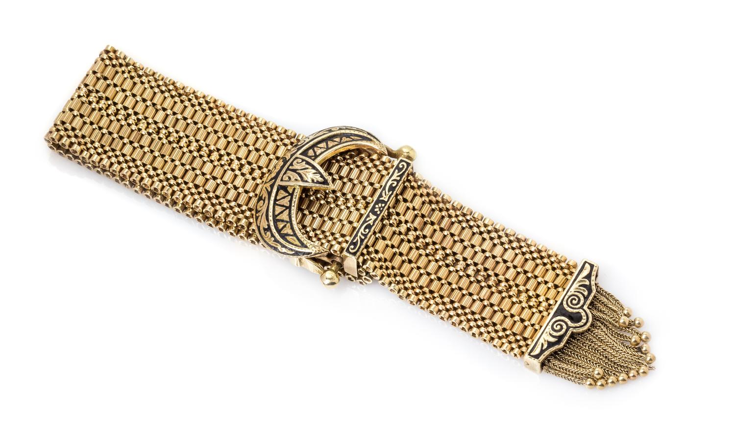 A 14 Karat Yellow Gold and Enamel Belt Bracelet, 48.60 dwts.