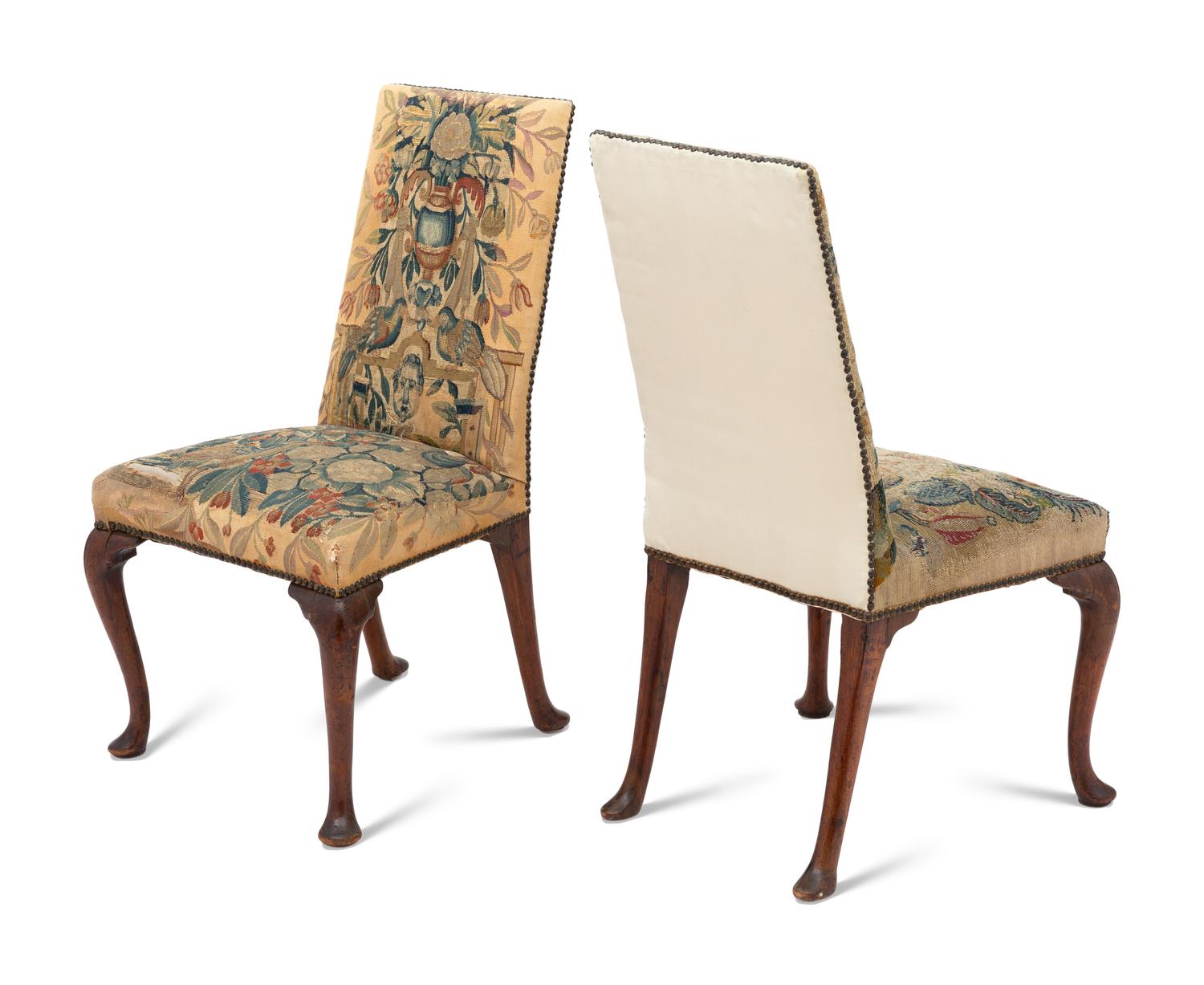 A Pair of George II Tapestry-Upholstered Walnut Side Chairs