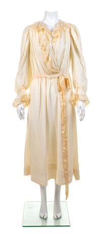 Cotton Nightgown with Lace Bonnet, 1910s