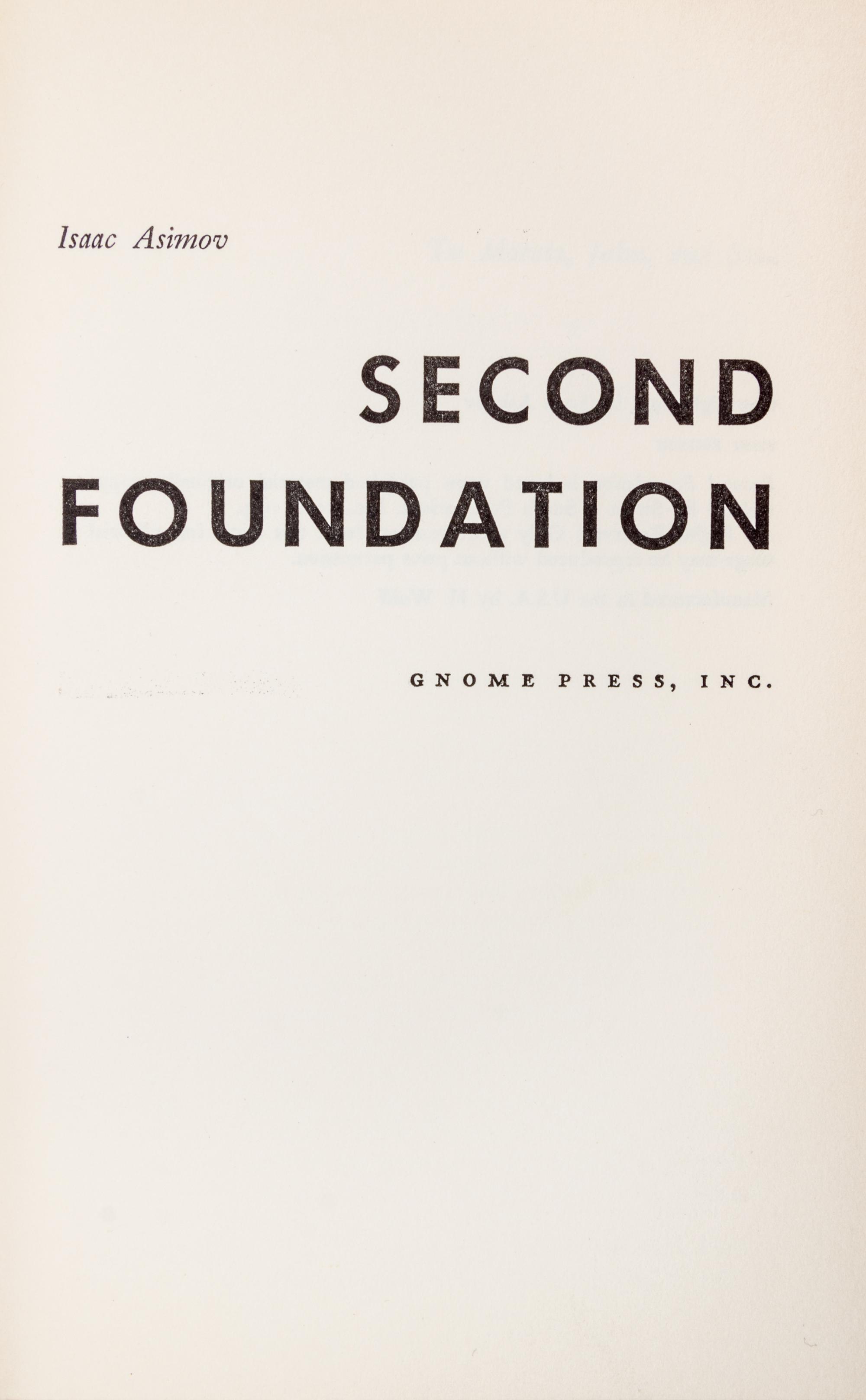 ASIMOV, ISAAC. Second Foundation. New York, 1953. First edition, signed.