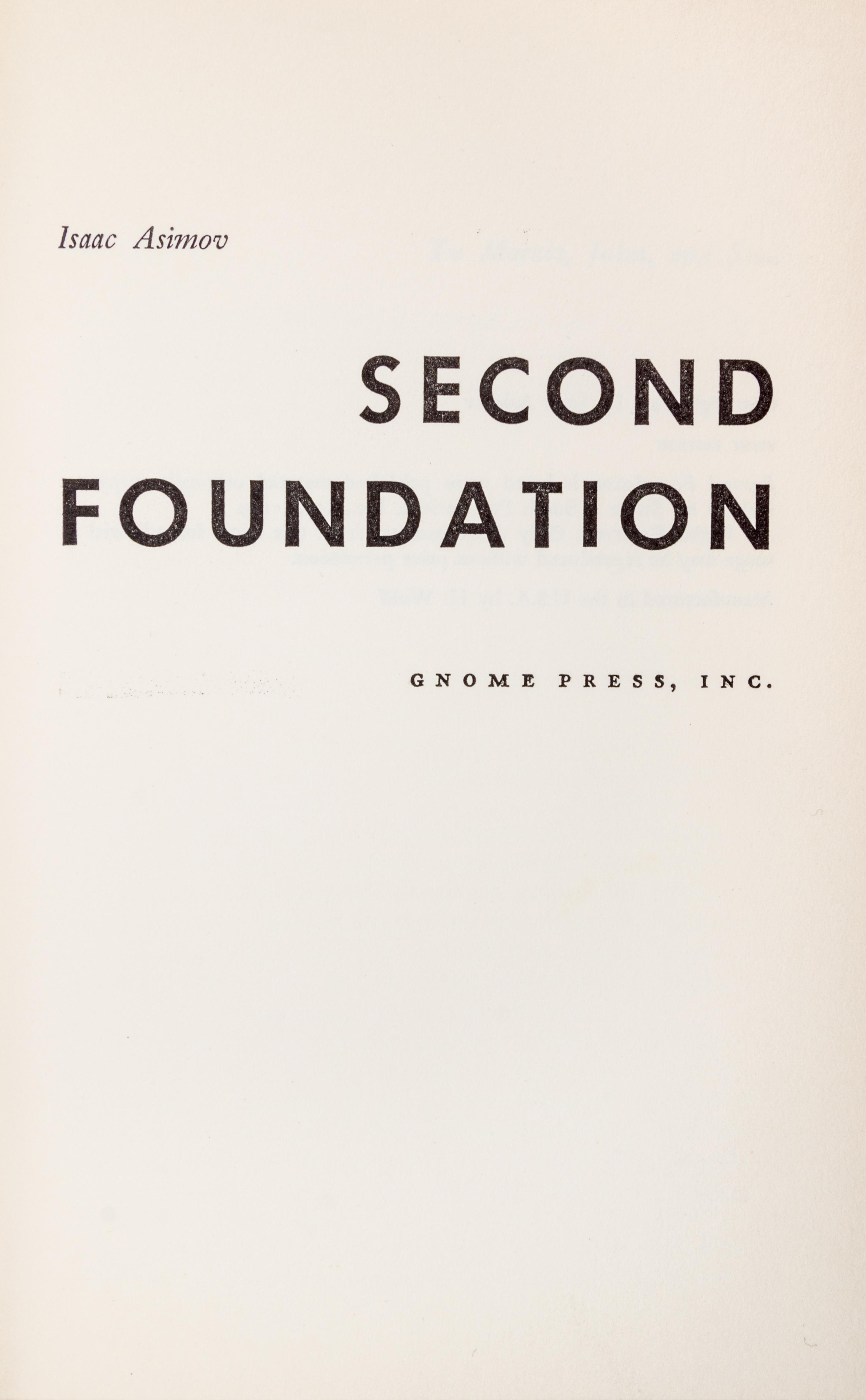ASIMOV, ISAAC. Second Foundation. New York, 1953. First edition, signed.