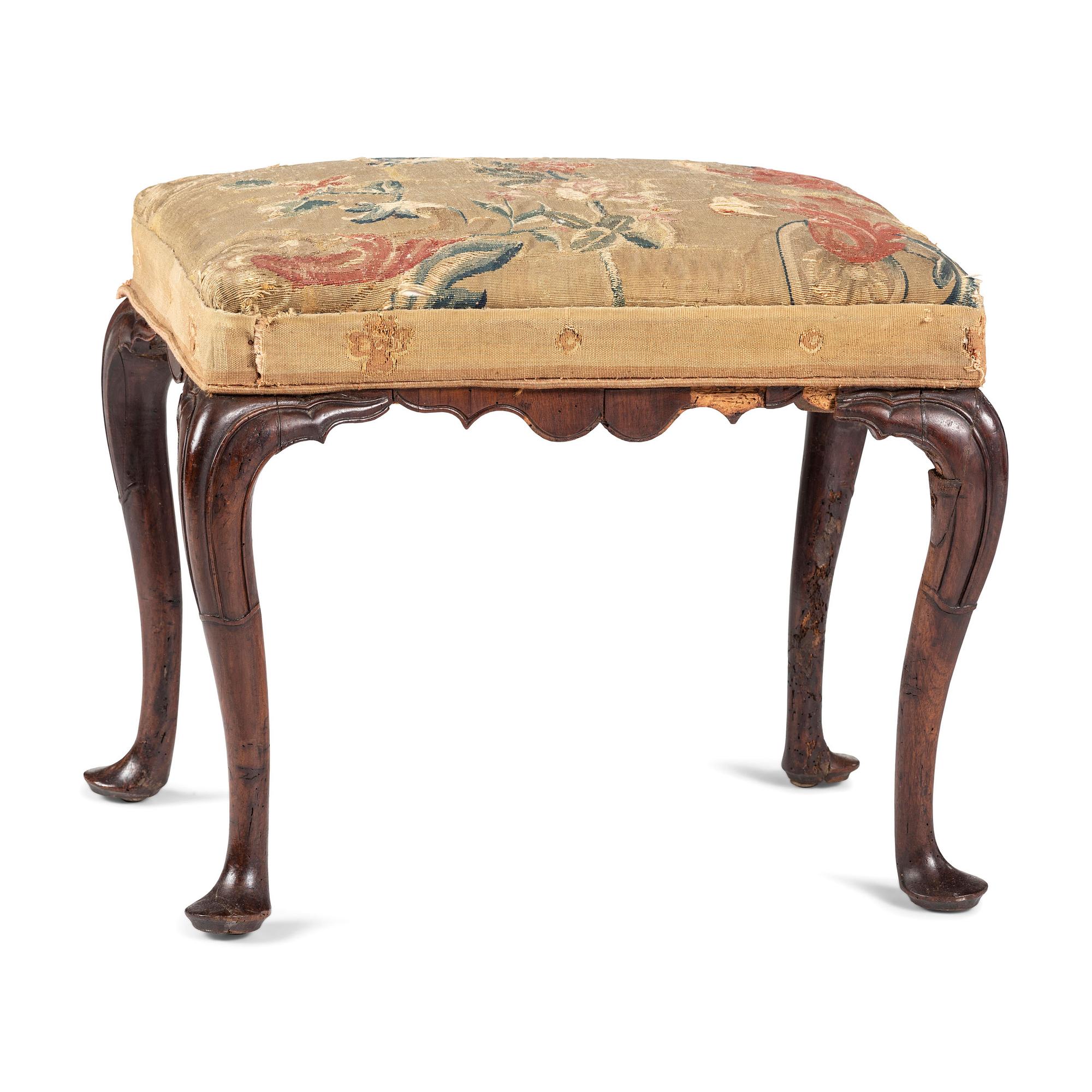 A George III Walnut Upholstered Foot Stool