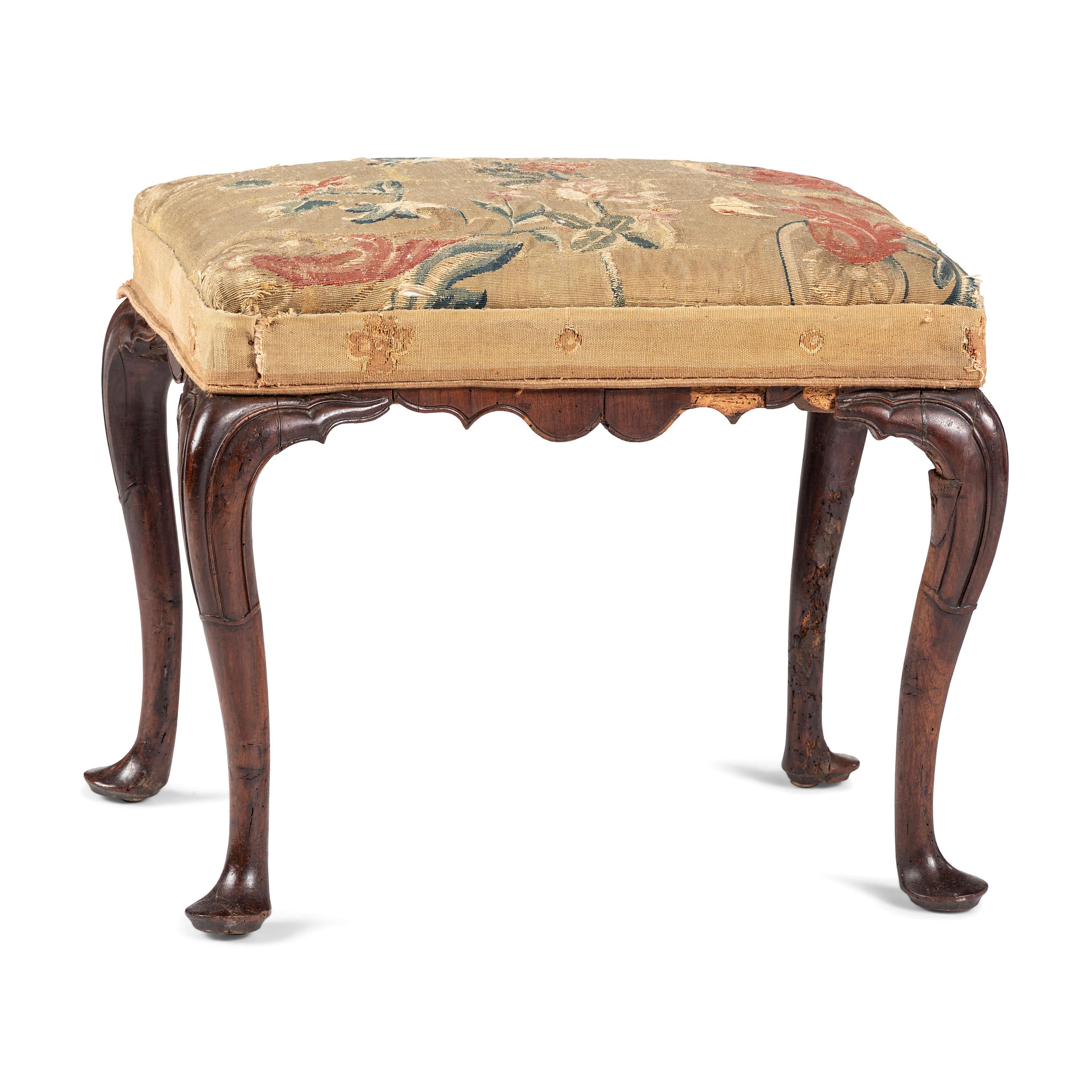 A George III Walnut Upholstered Foot Stool