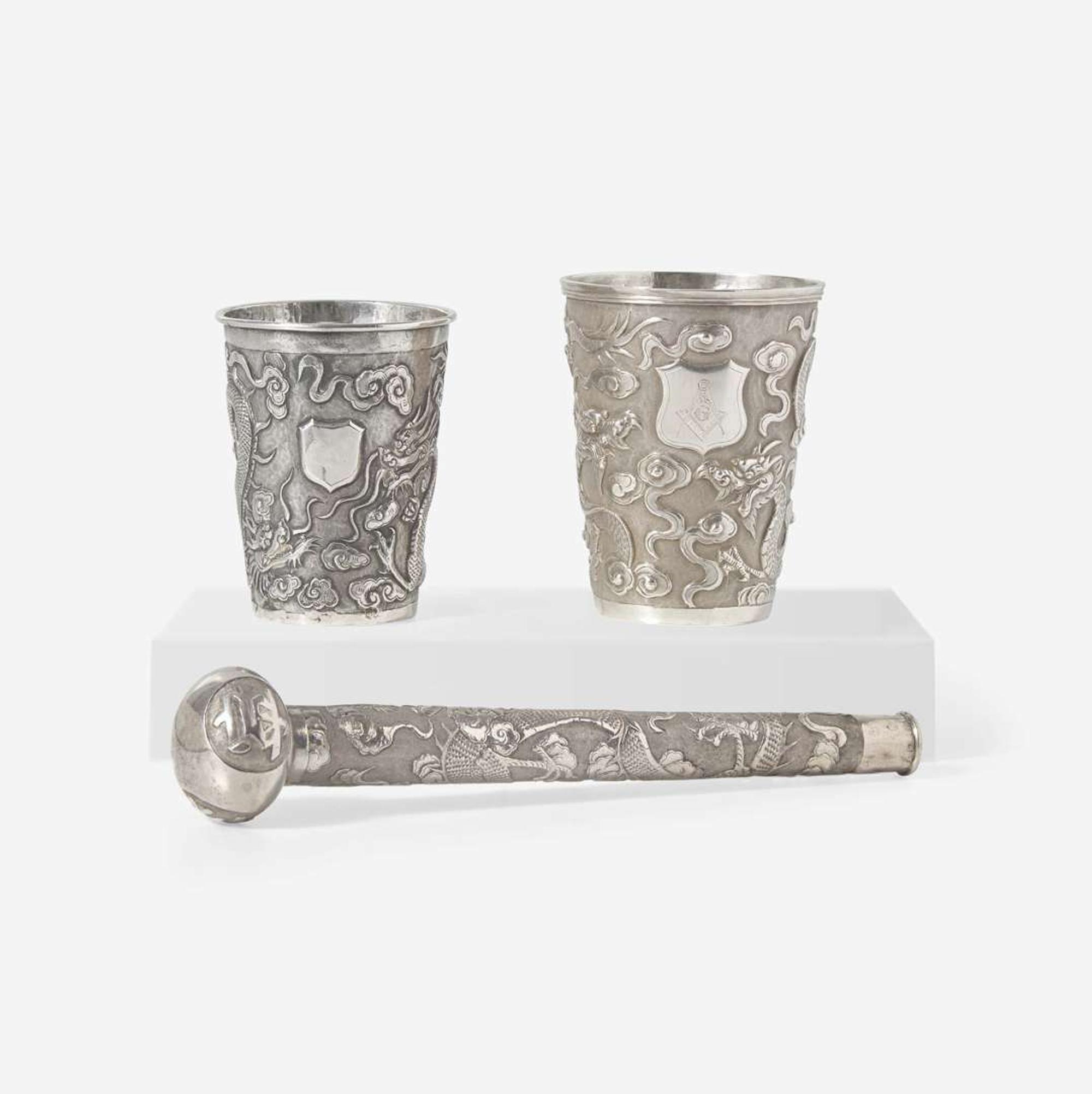 A group of three Chinese Export silver items late 19th / early 20th century