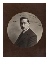 DE ANGELIS, Nazzareno (1881-1962). Black and white photographic portrait, signed (“Nazzareno De Angelis”) and additionally inscribed to Jeverino Monealieri, February 22, 1917.