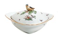 A Herend Porcelain Triangular Covered Serving Bowl Height 7 x length 12 inches. — 20TH CENTURY