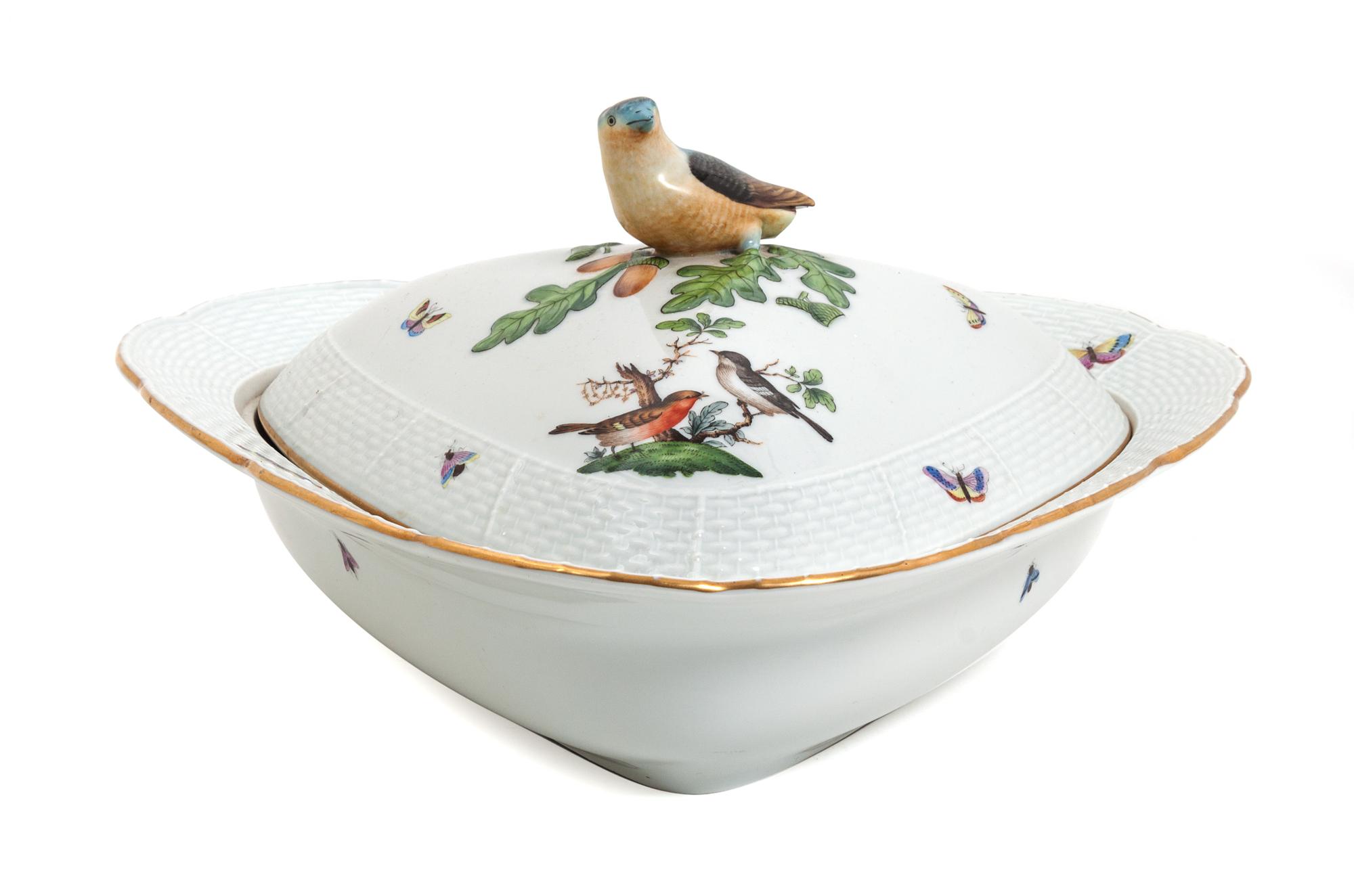 A Herend Porcelain Triangular Covered Serving Bowl Height 7 x length 12 inches. — 20TH CENTURY
