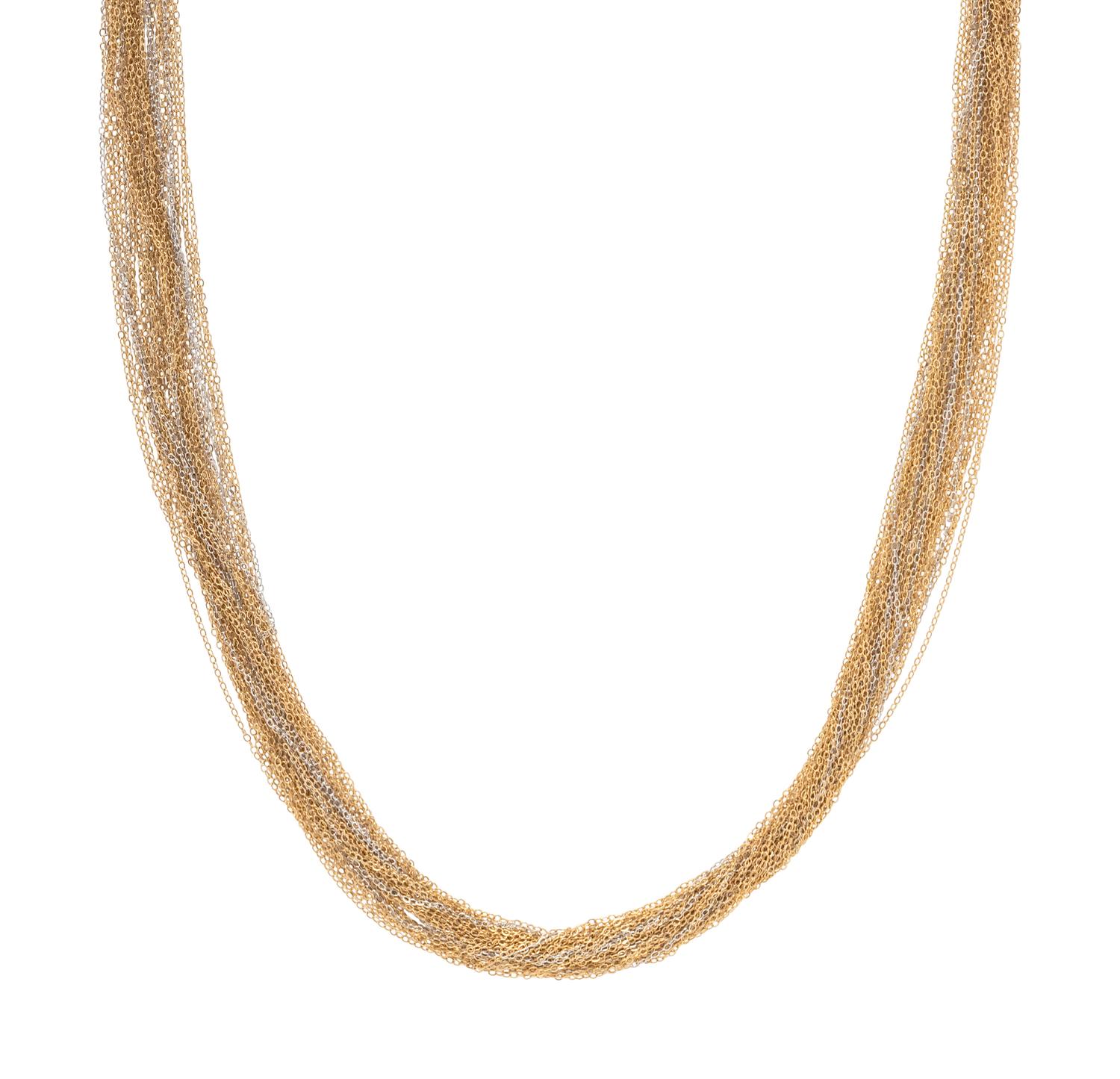 BICOLOR GOLD MULTISTRAND NECKLACE AND EARRINGS