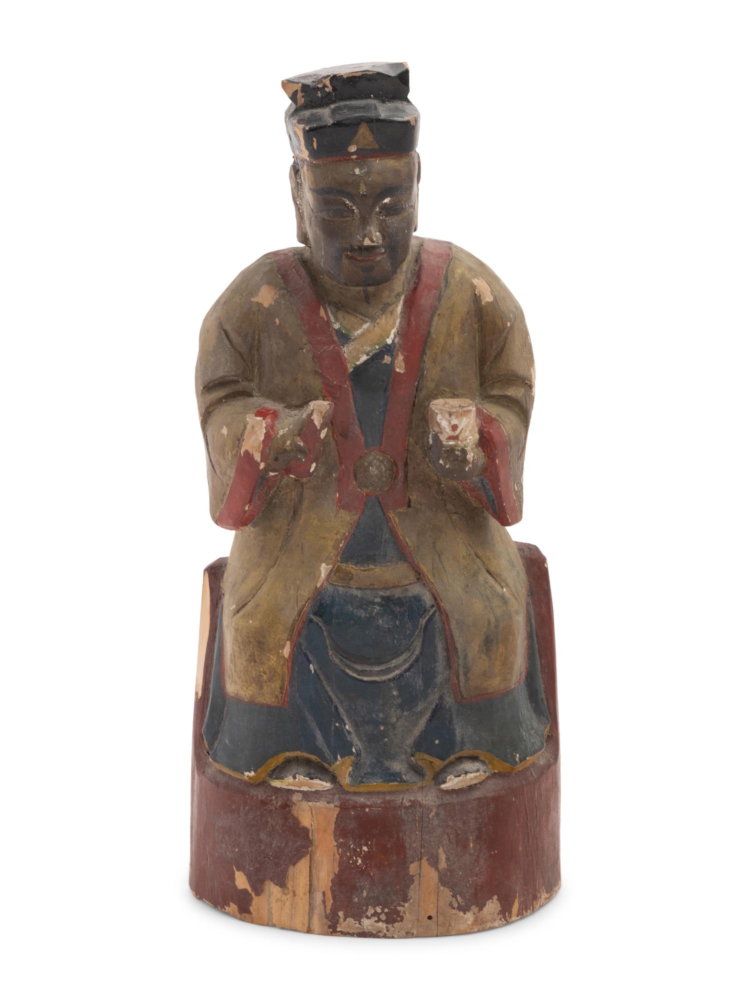 A Chinese Carved Polychrome Decorated Figure