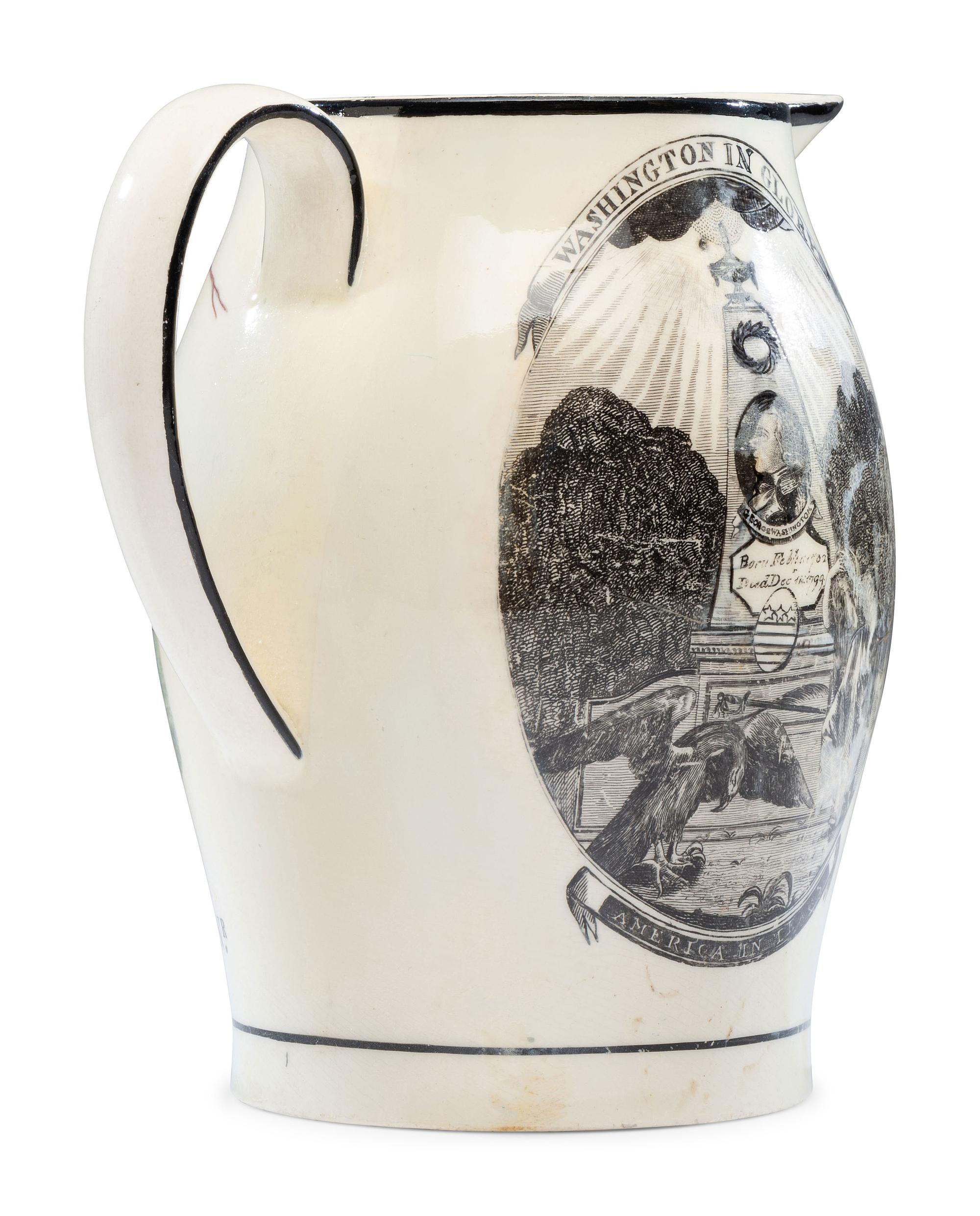 A Liverpool Transfer-Printed Creamware 'Washington In Glory, America in Tears' Pitcher