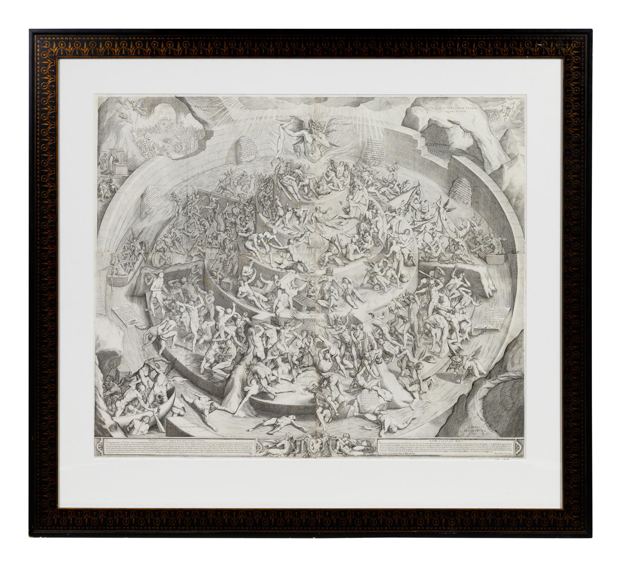 Inferno According to Dante Alighieri in "The Divine Comedy" (After a drawing by Bernardino Poccetti, 1612)